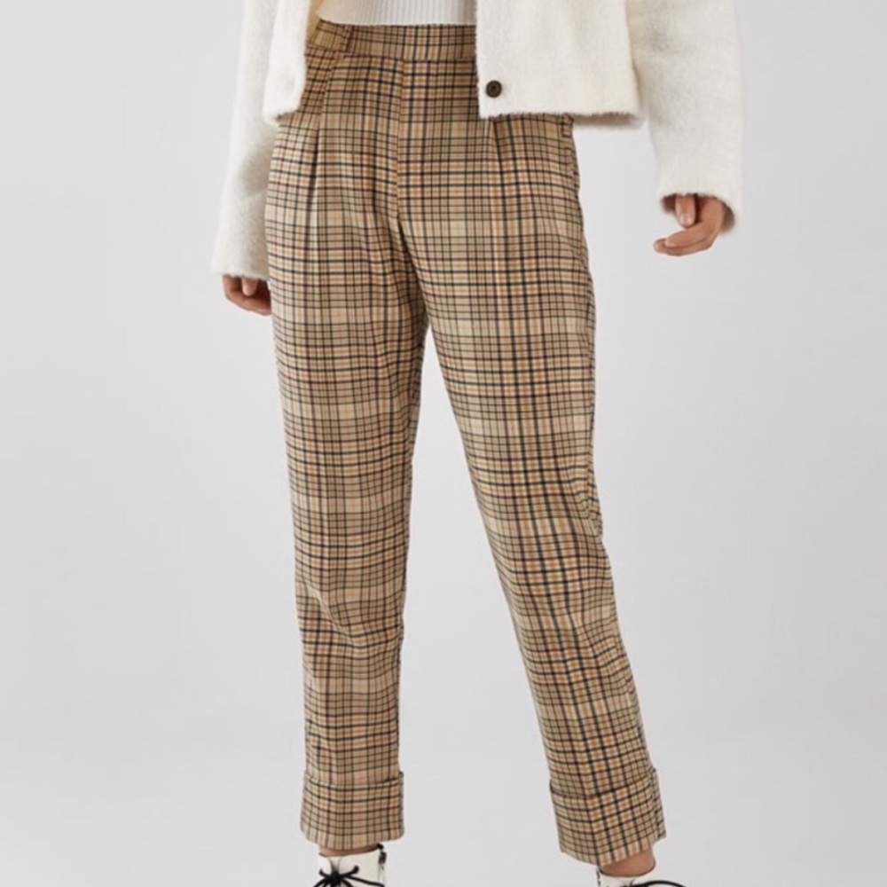 Bershka Neutral Plaid Pant